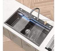 Rubinetto da cucina estraibile con cascata di pioggia Drop In o sotto montaggio Kit lavello cascina lavabo nel design del lavabo include dispositivo tazza di lavaggio (colore: A Dimensioni: 86x52CM)