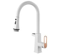 Rubinetto da cucina estraibile con display digitale a LED for lavello girevole ad arco alto in ottone massiccio spruzzatore a 3 modalità, Miscelatore for acqua calda e fredda monocomando,Bianco(Blanc)
