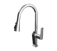 Rubinetto da cucina estraibile con display digitale della temperatura, spruzzatore a 3 funzioni, manopola singola, rotazione a 360°, miscelatore caldo e freddo in ottone, finitura grigia