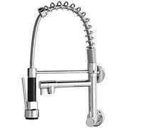 Rubinetto da cucina estraibile con girevole a 360° Rubinetto in ottone a parete Doppia maniglia 2 modalità di flusso d'acqua Finitura cromata per cucine moderne