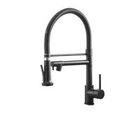 Rubinetto da cucina estraibile con LED nero finitura oro miscelatore monocomando per lavello design beccuccio acqua calda e fredda - Modello 9009