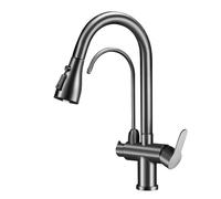 Rubinetto da cucina estraibile con spruzzatore, 2 modalità, flusso d'acqua a 3 vie, rotazione a 360°, pistola con finitura grigia, rubinetto moderno per lavello da cucina, facile installazione