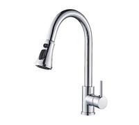 Rubinetto da cucina estraibile, finitura cromata, miscelatore per lavabo da bagno a ponte, rubinetto dell'acqua calda e fredda, soffione regolabile a spruzzo, design moderno, facile installazione ed