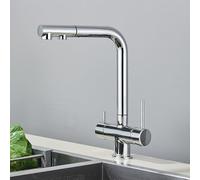 Rubinetto da cucina estraibile in ottone cromato con doppia maniglia filtro a 3 vie per purificatore di acqua calda e fredda Miscelatore Design moderno per l'aggiornamento della cucina