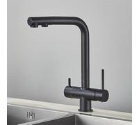 Rubinetto da cucina estraibile in ottone cromato nero opaco - Rubinetto miscelatore a 3 vie a doppia maniglia per acqua calda e fredda, perfetto per sistemi di filtraggio dell'acqua potabile, elegante