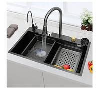 Rubinetto da cucina estraibile, lavello a cascata nano, lavello in acciaio inossidabile 304 per postazione di lavoro singola con getto d'acqua a pioggia battente e lavatrice a tazza pressuri