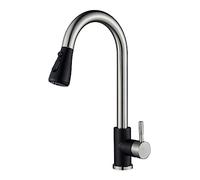 Rubinetto da cucina estraibile, nero spazzolato, miscelatore per acqua calda e fredda 2 in 1, rubinetto retrattile per lavabo da bagno, flusso e soffione a spruzzo, design moderno, facile