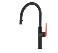 Rubinetto da cucina estraibile retrattile con acqua calda fredda rubinetto monocomando antispruzzo for lavello(Black+red)