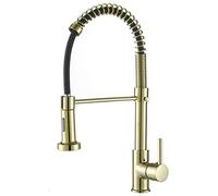 Rubinetto da cucina estraibile, rubinetto for lavello da cucina a molla con maniglia singola e spruzzatore a 2 funzioni, miscelatore monoforo in ottone massiccio con acqua calda e fredda(Gold)