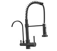Rubinetto da cucina girevole a 3 vie in ottone, design per acqua calda, fredda e purificata, elegante finitura nera, perfetto per depuratori d'acqua e essenziale per la cucina funzionale