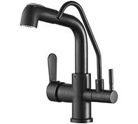 Rubinetto da cucina girevole a 360° a 3 vie con testa di spruzzo flessibile, design ad arco alto, purificatore filtro acqua cromato e finitura nera, perfetto per cucine moderne