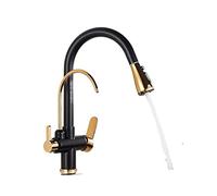 Rubinetto da cucina girevole a 360 ° con filtro dell'acqua Doppia maniglia Miscelatore Sistema di purificazione Rubinetto nero per lavello da cucina per acqua pulita Design durevole ed elegante