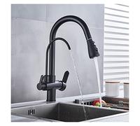 Rubinetto da cucina girevole a 360° con filtro dell'acqua Rubinetto miscelatore a doppia maniglia nero opaco Sistema di purificazione per acqua pulita Ideale per uso domestico e ristorante