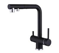 Rubinetto da cucina girevole a 360° con filtro dell'acqua, spruzzatore estraibile, 2 funzioni, maniglia singola, finitura nera, perfetto per cucinare a casa, facile installazione