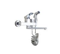 Rubinetto da cucina girevole a 360° con pistola a spruzzo, doppio foro, rubinetto per lavello caldo e freddo, finitura cromata, 20 cm, design moderno per un facile utilizzo e pulizia