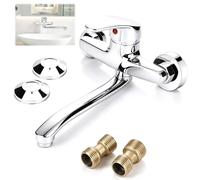 Rubinetto da cucina girevole a 360°, da parete, 24 cm, miscelatore monocomando freddo/caldo, miscelatore da cucina, montaggio a parete, rubinetti per lavandino (argento 1)
