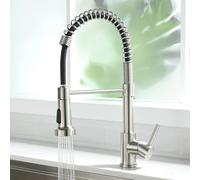 Rubinetto da cucina girevole a 360° Miscelatore monocomando per lavello acqua calda e fredda 2 modalità di spruzzo Spruzzatore estraibile Finitura spazzolata Rubinetto da cucina moderno per uso