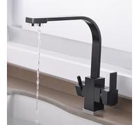 Rubinetto da cucina girevole a 360° nero con sistema ad osmosi Miscelatore acqua a doppia uscita per acqua potabile Grifo de Cocina Fregadero para Osmosis.