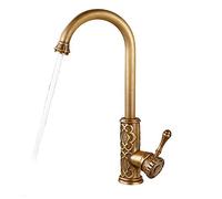 Rubinetto da cucina girevole a 360°, rubinetto per lavello in rame antico, design europeo americano, miscelatore scolpito per acqua calda e fredda, miscelatore da cucina regolabile ed elegante