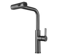 Rubinetto da cucina in acciaio inossidabile 304 Pull Down Rubinetto per lavello a cascata con 3 modalità di spruzzo, girevole a 360 °, miscelatore monocomando per acqua calda e fredda, finitura grigia