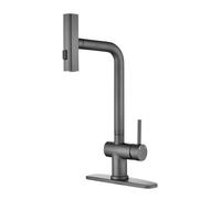 Rubinetto da cucina in acciaio inossidabile con spruzzatore estraibile Beccuccio girevole Maniglia singola Miscelatore acqua calda e fredda 3 modalità di funzione Design moderno grigio