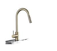 Rubinetto da cucina in oro spazzolato girevole a 360 ° Dual Mode flusso d'acqua miscelatore caldo e freddo montato sul ponte elegante e per la casa moderna e il bagno aggiornamento