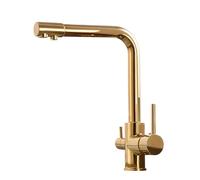 Rubinetto da cucina in ottone a doppia maniglia con rotazione a 360° a 3 vie Rubinetti resistente per acqua potabile calda fredda per lavello(Gold)