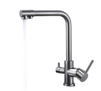 Rubinetto da cucina in ottone a doppia maniglia con rotazione a 360° a 3 vie Rubinetti resistente per acqua potabile calda fredda per lavello(Gray)