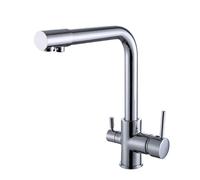 Rubinetto da cucina in ottone a doppia maniglia con rotazione a 360° a 3 vie Rubinetti resistente per acqua potabile calda fredda per lavello(Silver)