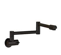 Rubinetto da cucina in ottone a parete con braccio allungabile oscillante estraibile a doppio snodo doppia maniglia foro singolo riempitore lavello rubinetto (bronzo nero A)