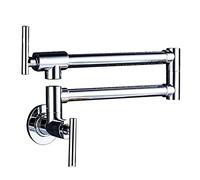 Rubinetto da cucina in ottone a parete con braccio oscillante estensibile, design a doppio giunto, riempitivo per vaso con 2 maniglie, rubinetto per lavello a foro singolo (cromato C)