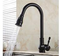 Rubinetto da Cucina in Ottone Antico Vintage con Testa Spray Estraibile e Miscelatore ad Acqua Fredda Folle 360 Gradi Toccata a Maniglia Singola Finitura Nera