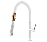 Rubinetto da cucina in ottone con doccetta estraibile installazione monoforo acqua calda fredda rotazione a 360° per lavello(White)