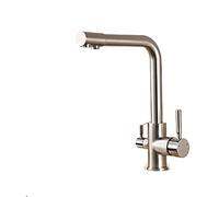 Rubinetto da cucina in ottone cromato con filtro per l'acqua pura, montaggio a ponte, doppie maniglie, rubinetto dell'acqua calda e fredda, design moderno per uso domestico e ristorante
