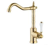Rubinetto da cucina in ottone girevole a 360°, dorato, monocomando, rubinetto a collo di cigno alto, 29 x 23 x 13 cm, lucido, per lavello da fattoria, nero argento (oro)