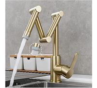 Rubinetto da cucina in ottone massiccio con 2 funzioni Pull Down Pot Filler a 3 punti estensibile beccuccio pieghevole braccio girevole maniglia singola Deck Mounted finitura oro spazzolato