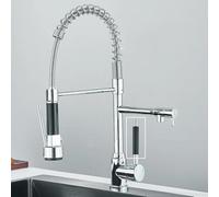 Rubinetto da cucina in ottone nero, girevole a 360°, 2 modalità, acqua calda e fredda, montaggio a ponte flessibile, maniglia cromata design moderno per un facile utilizzo e installazione.
