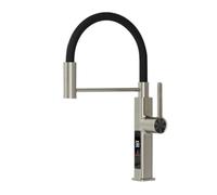 Rubinetto da cucina in ottone spazzolato con display a LED, miscelatore girevole caldo freddo estraibile monoforo,Sicuro e affidabile(BRUSHED)