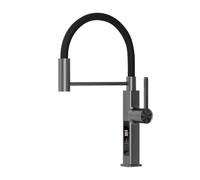 Rubinetto da cucina in ottone spazzolato con display a LED, miscelatore girevole caldo freddo estraibile monoforo,Sicuro e affidabile(GUN GRAY)