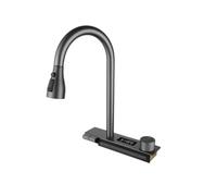 Rubinetto da cucina in ottone spazzolato, miscelatore per lavello estraibile con display a LED, montaggio su piano a 2 fori,Sicuro e affidabile
