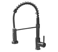 Rubinetto da cucina in rame a doppia funzione, design girevole per acqua calda e fredda, spruzzatore estraibile con finitura nera, arco alto con beccuccio a molla, miscelatore da cucina moderno