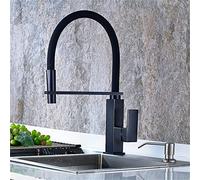 Rubinetto da Cucina in Rame Pieno Nero Miscelatore Acqua Calda e Fredda Rubinetto per lavello da Cucina Quadrato Maniglia Singola Girevole Snodo Singolo