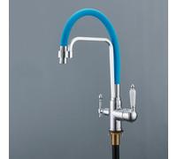 Rubinetto da cucina interamente in rame con tubo estraibile per acqua calda e fredda, colore: azzurro cielo