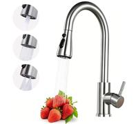 Rubinetto da cucina, miscelatore da cucina con doccetta estraibile, miscelatore monoblocco per lavello da cucina, rubinetto monoblocco a leva singola, con arco alto, girevole a 360°, 3 modalità di