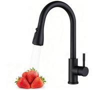 Rubinetto da cucina, miscelatore da cucina con doccetta estraibile, rubinetto monoblocco monocomando per lavello da cucina, con arco alto, girevole a 360°, 3 modalità, in acciaio inox (nero)