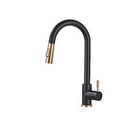 Rubinetto Da Cucina Miscelatore For Acqua Calda Fredda Gru Spruzzatore Rotazione Del Flusso Rubinetteria For Lavello Lavaggio For Estraibile Flusso D'Acqua Stabile(Brushed Gold Black)