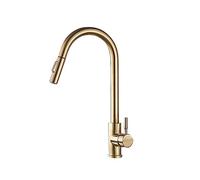 Rubinetto Da Cucina Miscelatore For Acqua Calda Fredda Gru Spruzzatore Rotazione Del Flusso Rubinetteria For Lavello Lavaggio For Estraibile Flusso D'Acqua Stabile(Brushed Gold)