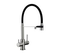 Rubinetto da cucina moderno a 3 vie in ottone a doppio spruzzo Pull Down Mixer Nero Supporto per tubo flessibile Design elegante per cucine eleganti Costruzione in bronzo Risparmio idrico.