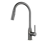 Rubinetto da cucina moderno grigio canna di fucile con spruzzatore estraibile 2 modalità di spruzzo Bocca girevole a 360 ° Rubinetto miscelatore per lavello in ottone ad arco alto Rubinetto