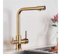 Rubinetto da cucina monoforo a 3 vie con 2 maniglie miscelatore for acqua calda fredda filtro for acqua pura for lavello(Gold)